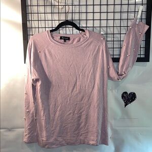 Lily Morgan- Elegant soft Pink Pearl-Embellished on the sleeves sweater